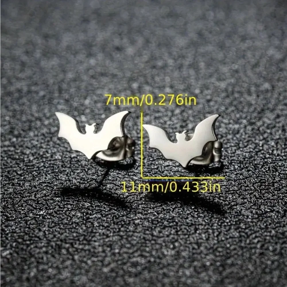 Black Stainless Steel Bat Stud Earrings - Picture 2 of 3